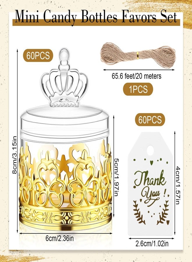 Jingmore 60 Sets Mini Crown Candy Boxes with Thank You Tags and Twine Plastic Candy Containers Storage Boxes Decorative for Wedding Baby Shower Party Princess Birthday Supplies (Gold) - Image 2